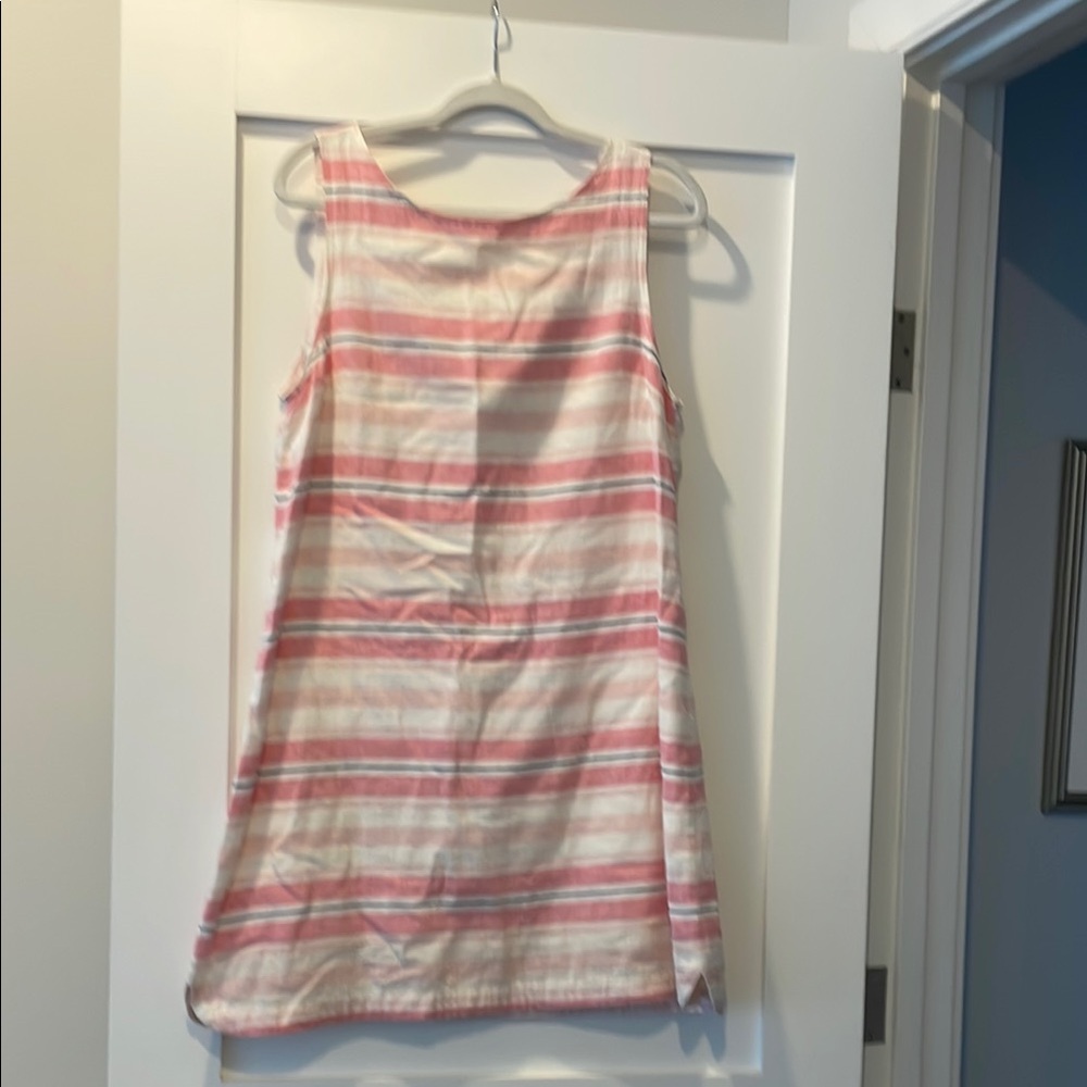 Beach Lunch Lounge Pink and White Striped Sleeveless Dress-Large